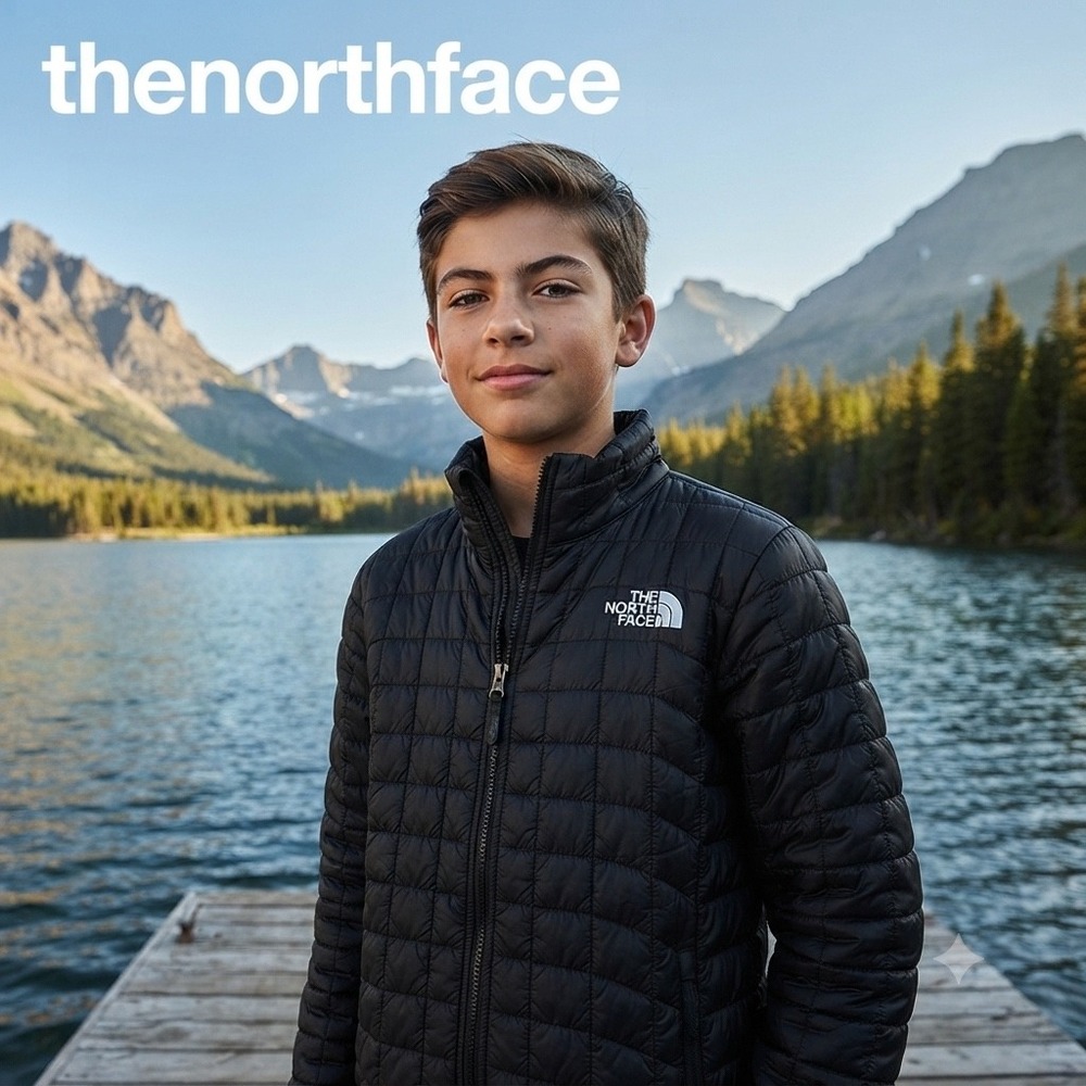 The North Face Boys ThermoBall Eco Puffer Jacket Black Full Zip Size M 10/12